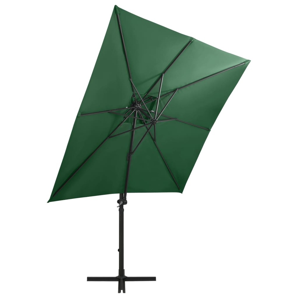 Parasol meuble de jardin déporté avec mât et lumières led 250 cm vert