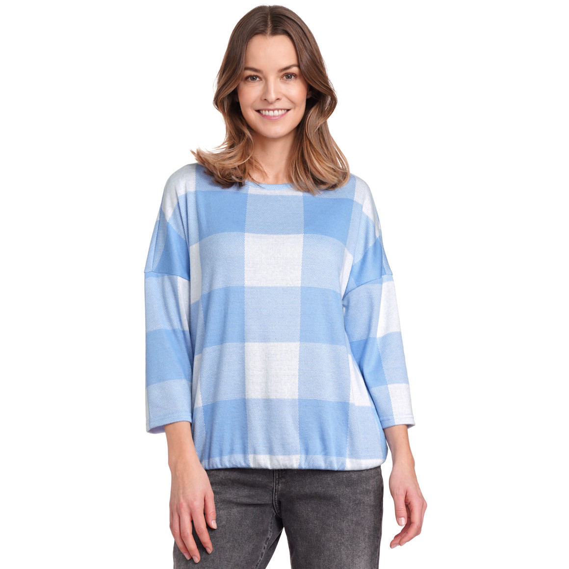 Damen Shirt mit 3/4-Arm hellblau / cremeweiss