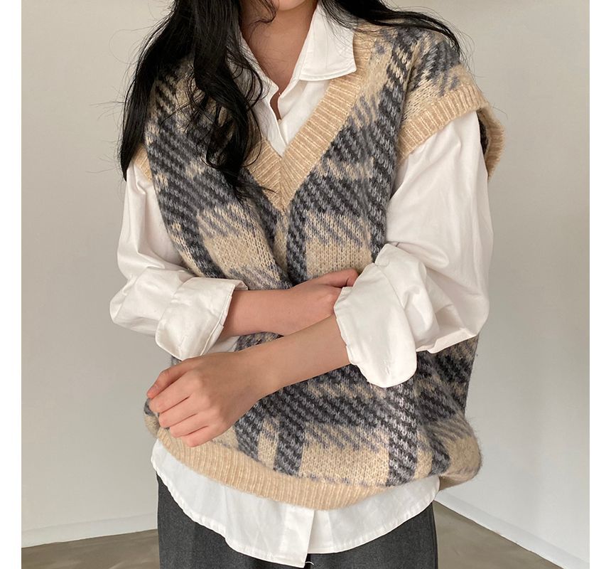 Saccharine - V-hals geruit oversized vest