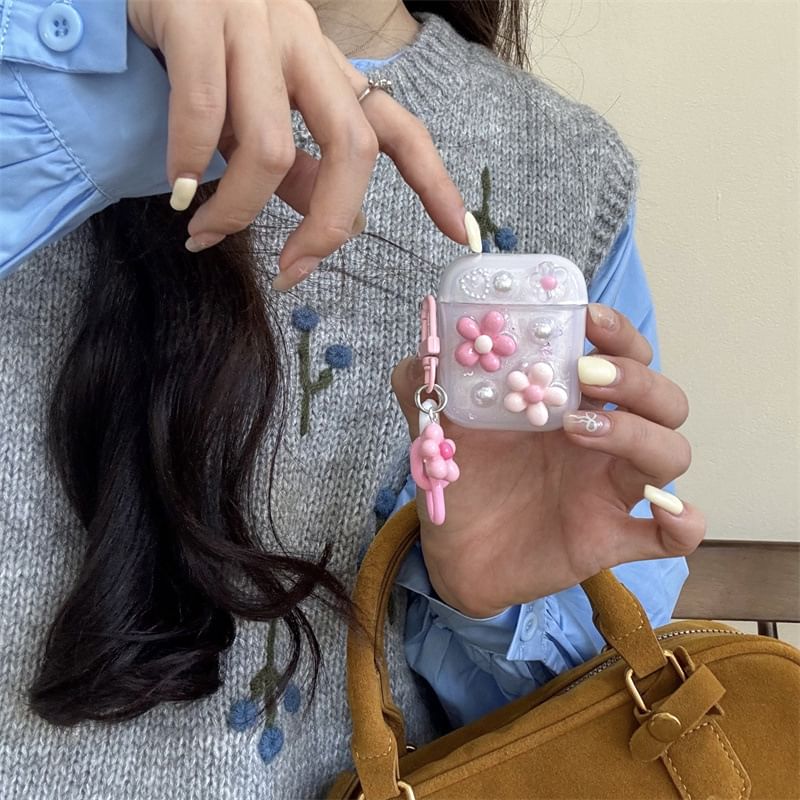 Tondephiry - AirPods-hoesje met bloemenapplicatie voor AirPods 1/2 generatie, Pro, Pro 2, 3e generatie