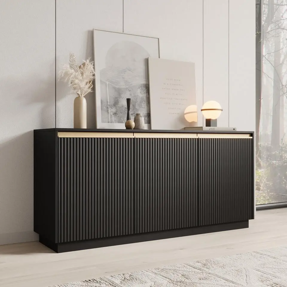 Meubella - Dressoir Remy - Zwart - 154 cm