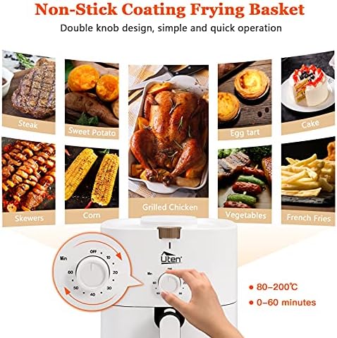 Friteuse Sans Huile, Uten Friteuse à Air 1800W, 6.5L Air Fryer  2 à 8 personnes, Panneau Tactile LED avec 8 Programmes, Paniers Antiadhésifs, Sans BPA/PFOA : Cuisine et Maison