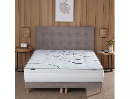 SOURCE DE REVES - Sommier 140 x 190 Sommier tapissier gris clair chenille bouclettes 140x190