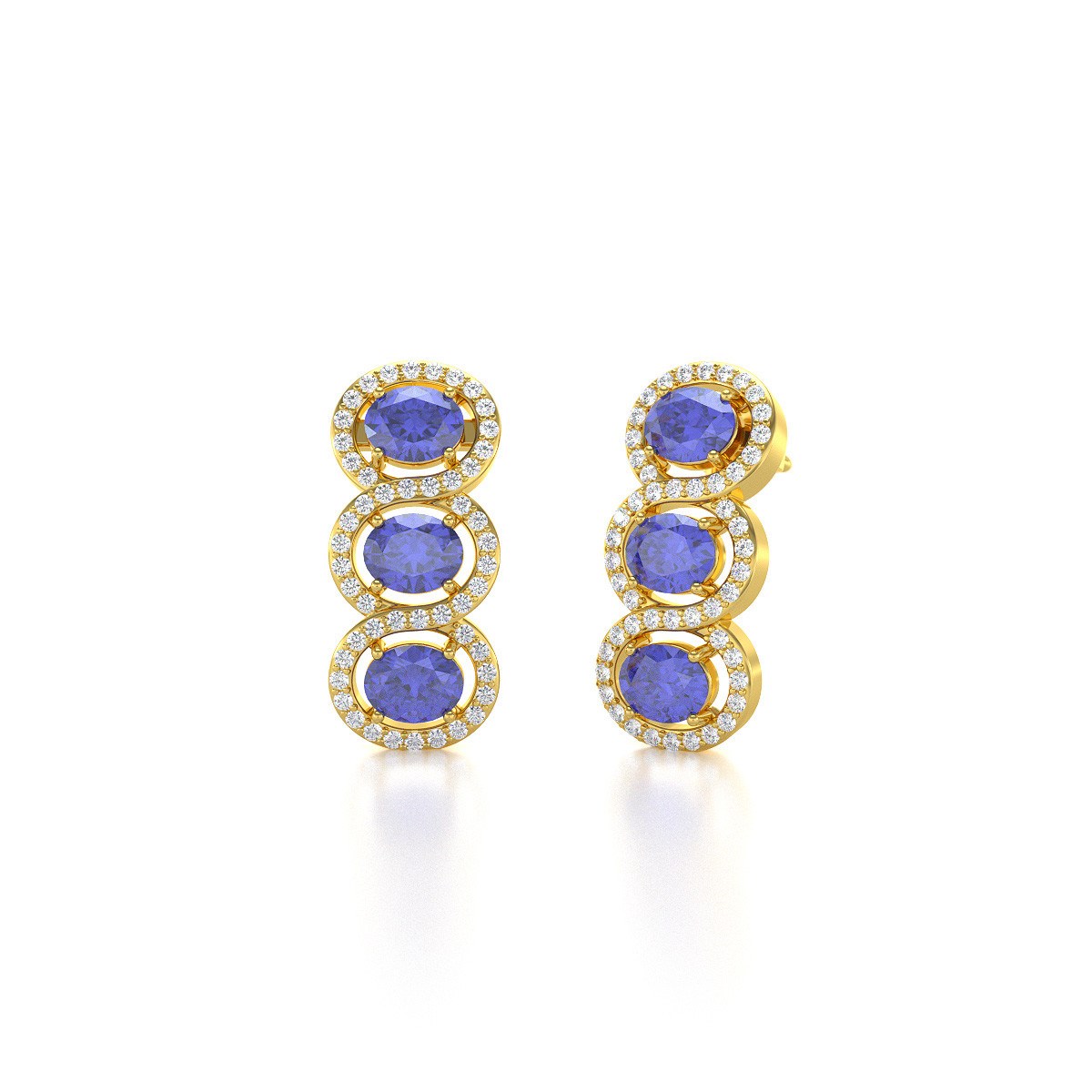 Boucles d'oreilles ADEN Or 585 Jaune Fleur Tanzanite et Diamants 4.55grs