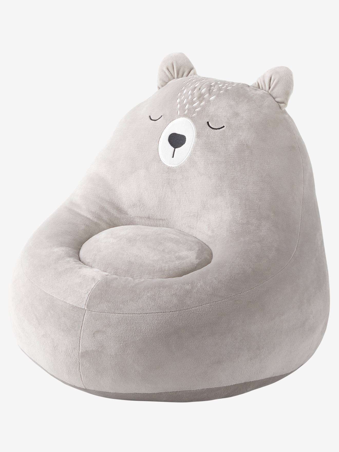 Poltrona em forma de urso com pele sintética bicolor cinza-claro/multicolorida