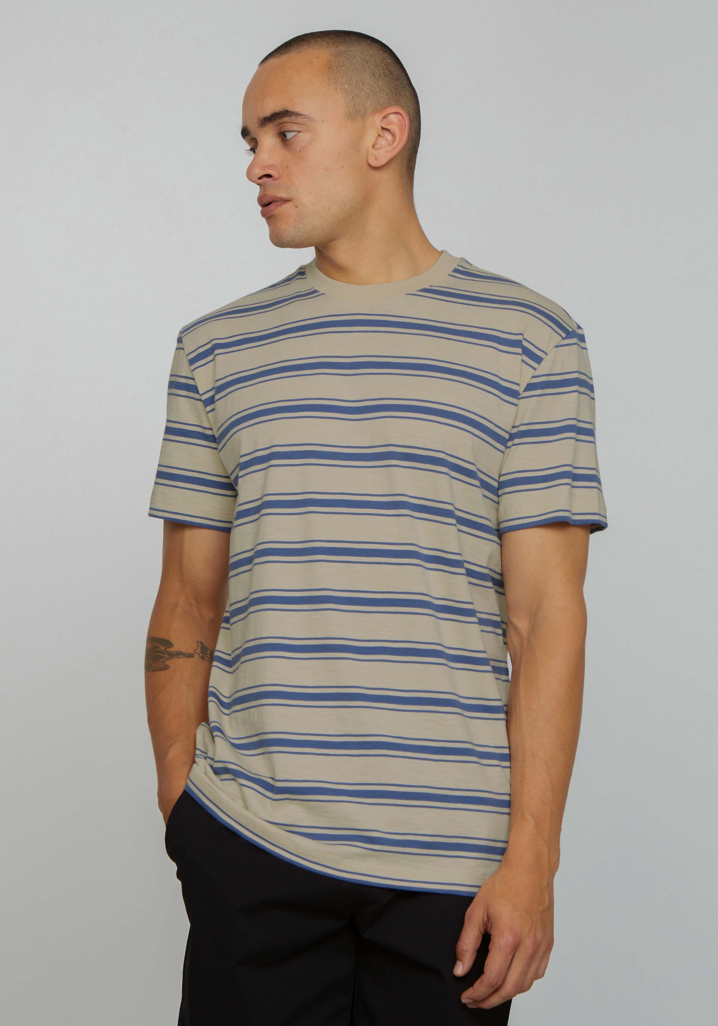 Recolution T-Shirt Cassava Stripes Electric Blue