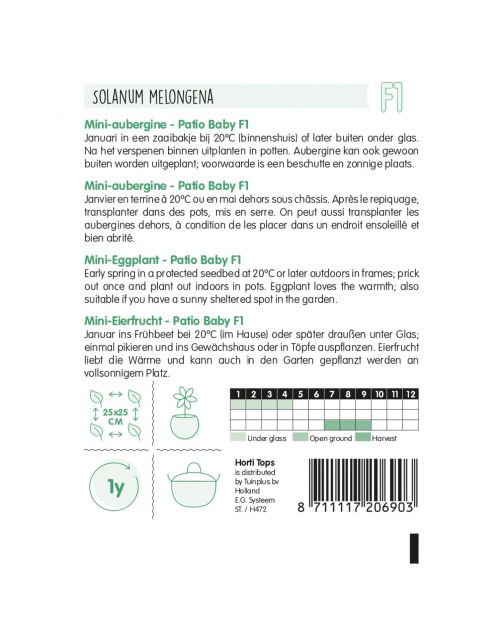 Hortitops Aubergine Mini Ophelia F1 (Wordt Patio Baby F1) - Groentezaden - 10 stuks