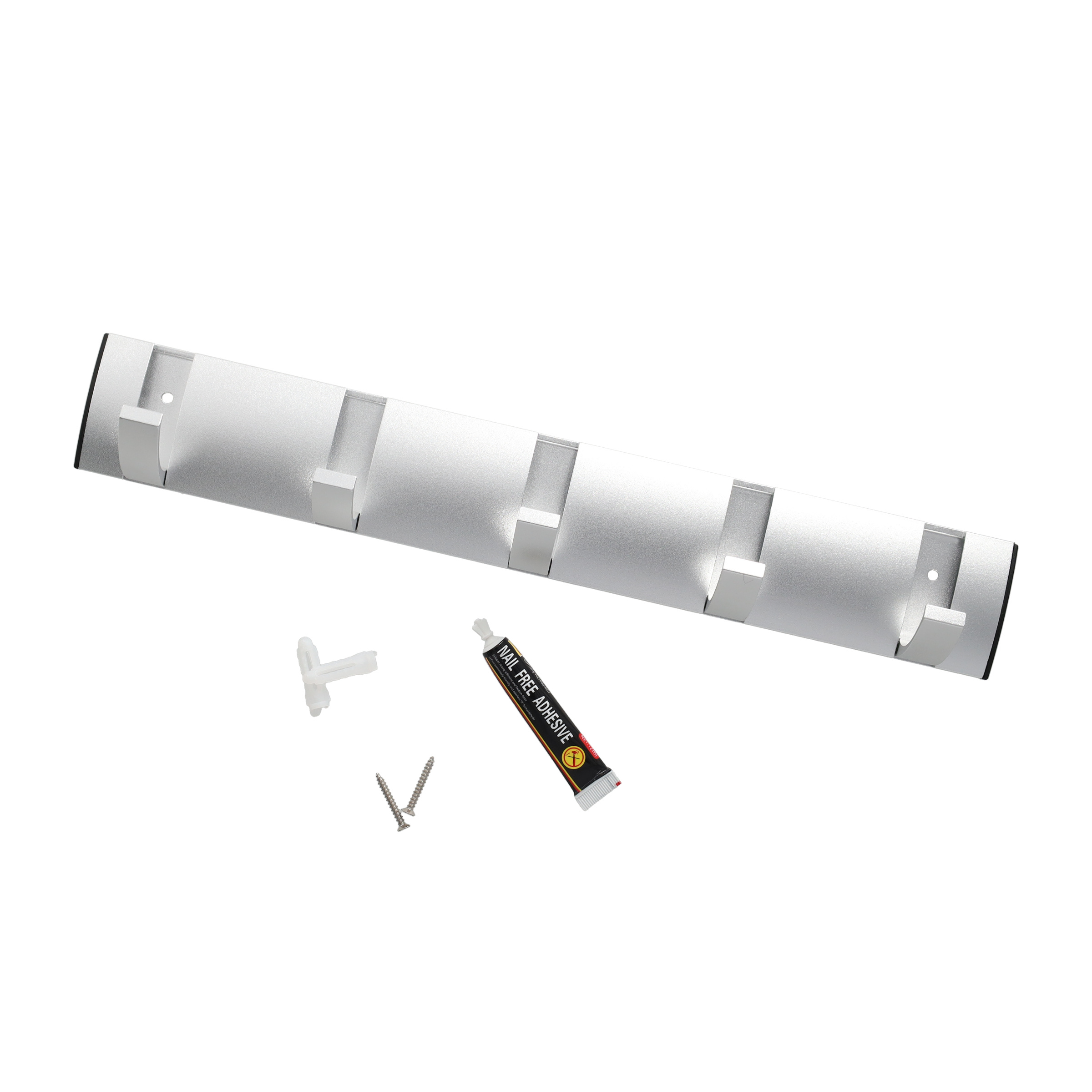 (405x60mm) Aluminium Wand Garderoben Leiste 5-facher Universal Kleiderhaken mit Beweglichen Haken - Silber