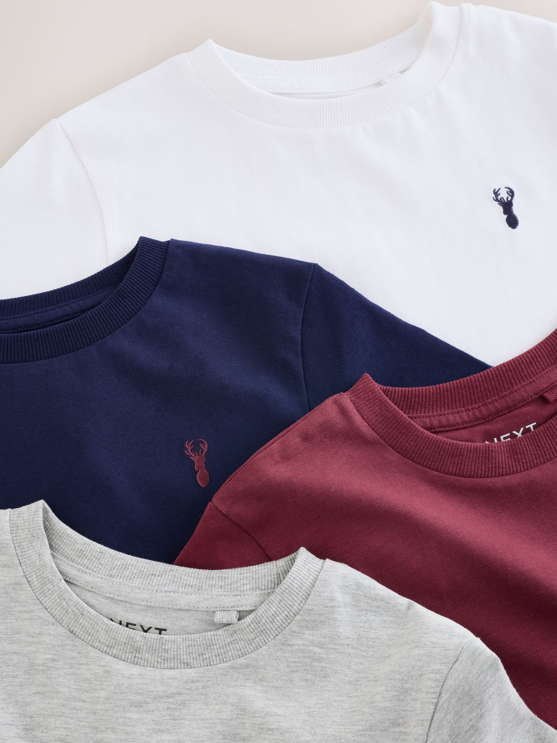Bordeauxrood/wit - T-shirts met korte mouwen en geborduurd rendier, verpakking van 4 (3-16jr)
