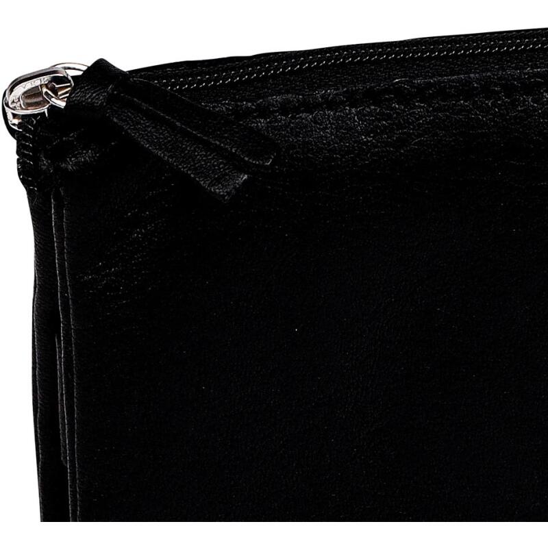 CUIR NOIR Trousse plate avec 3 compartiments. - Noir