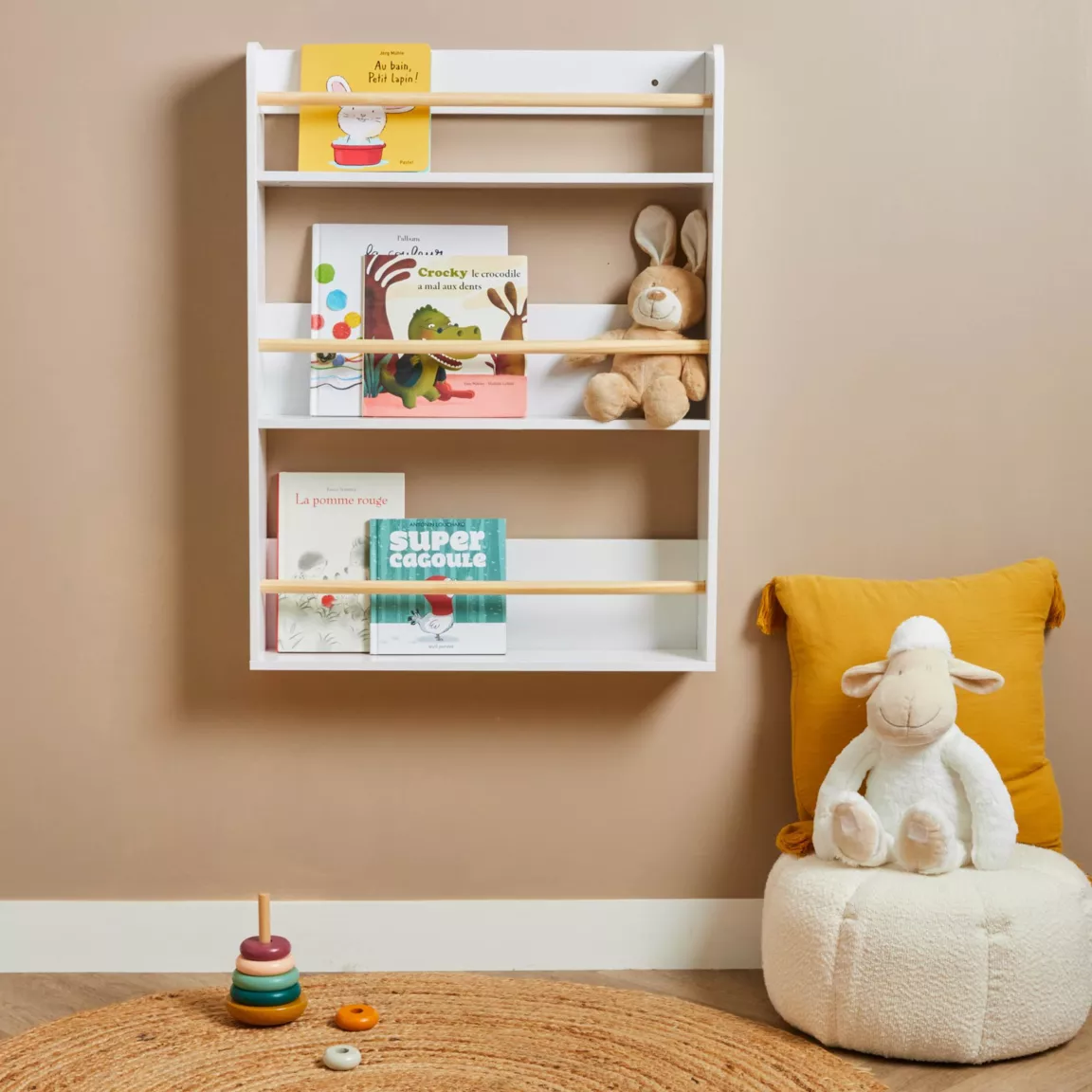 Etagère murale enfant bois 3 niveaux (H80 cm) Zoa Blanche