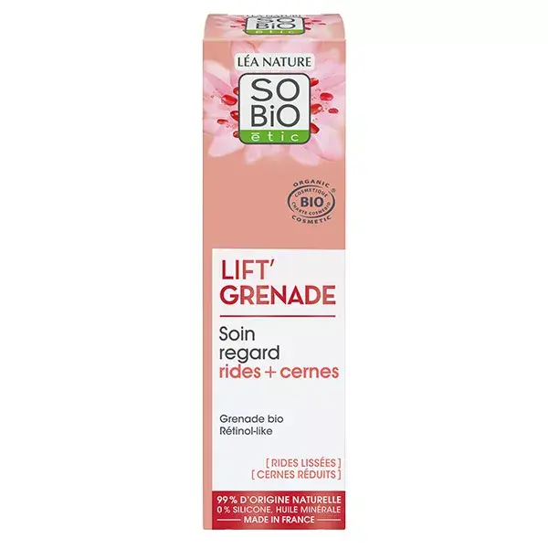 So'Bio Étic Lift'Grenade Cuidado Orgânico para a Área dos Olhos, Antirrugas e Olheiras, 15ml
