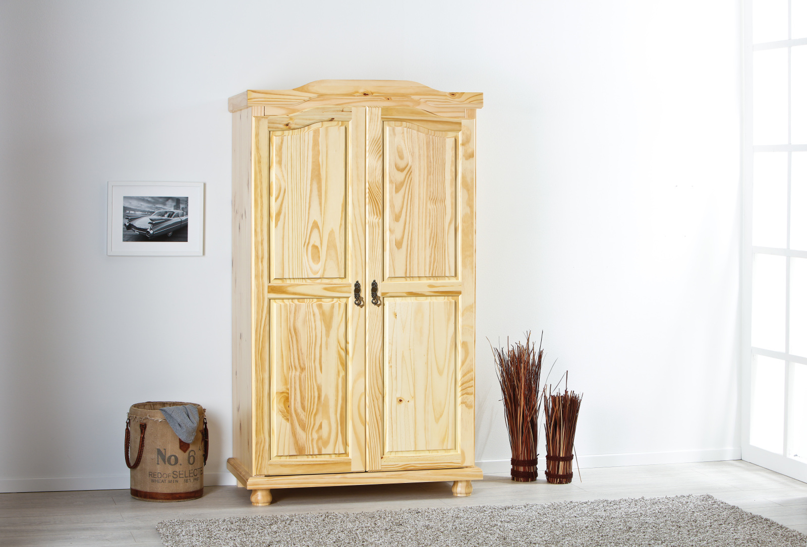Drehtürenschrank GENF - natur - Kiefer massiv - 104 cm