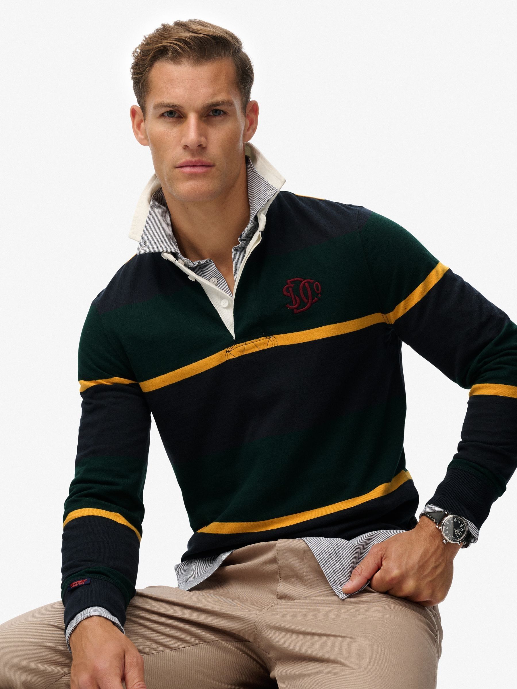 Groen - Superdry Vintage Athletic Stripe Rugby Top