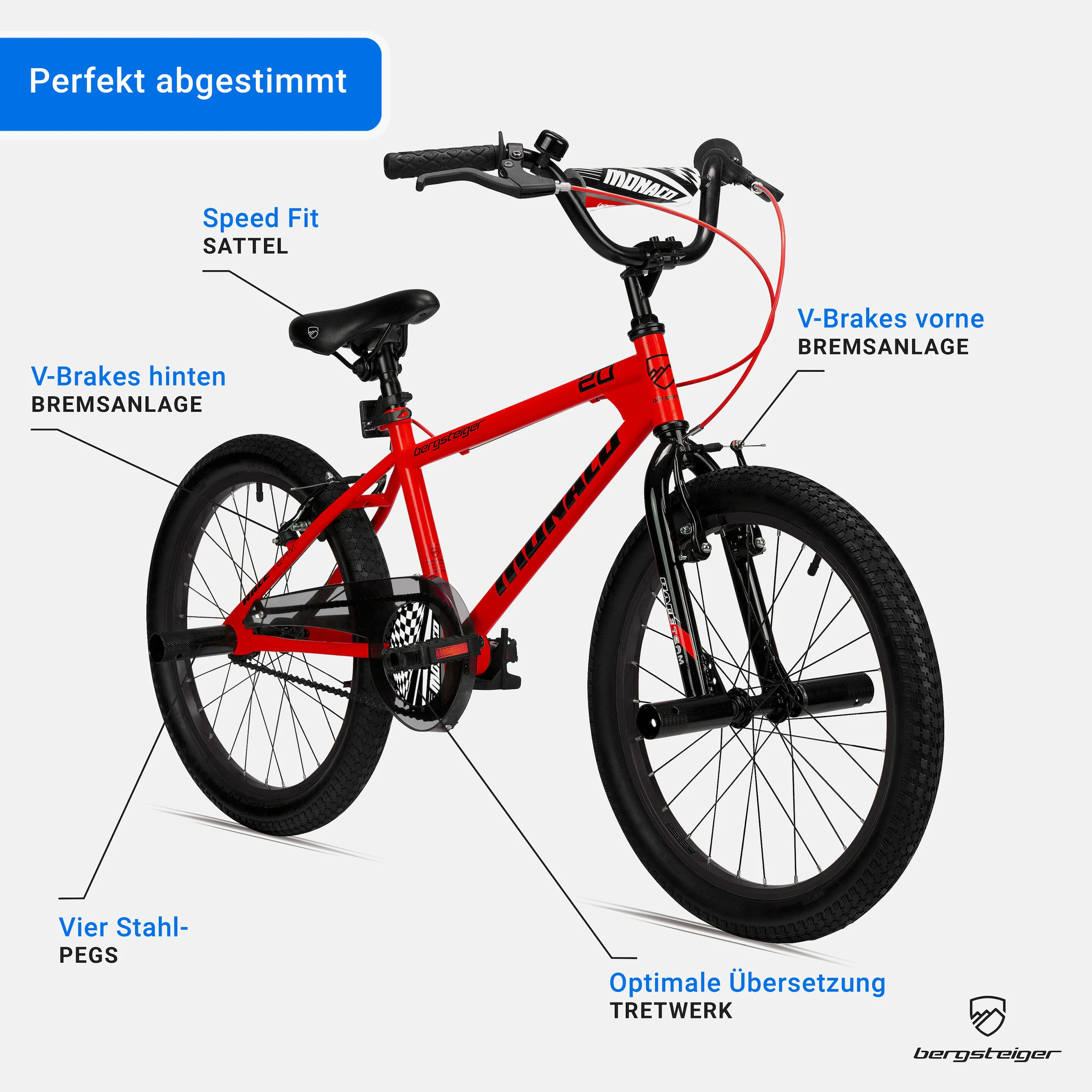 Bergsteiger Kinderfahrrad Monaco 20 Zoll | racing red