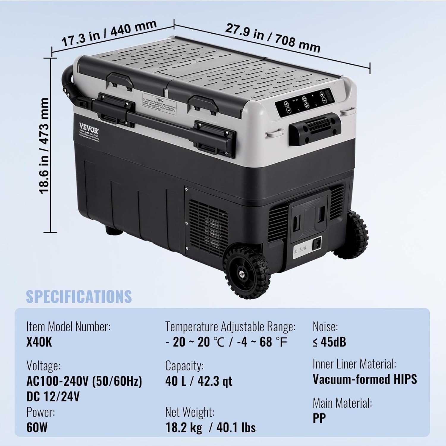 VEVOR Tragbarer Autokühlschrank, 12-Volt-Autokühlschrank, 50 L tragbarer Dual-Zone-Gefrierschrank, -20 bis 20 ℃ einstellbare Temperatur, Kompressorkühler für Zuhause, Outdoor, Camping, Wohnmobil