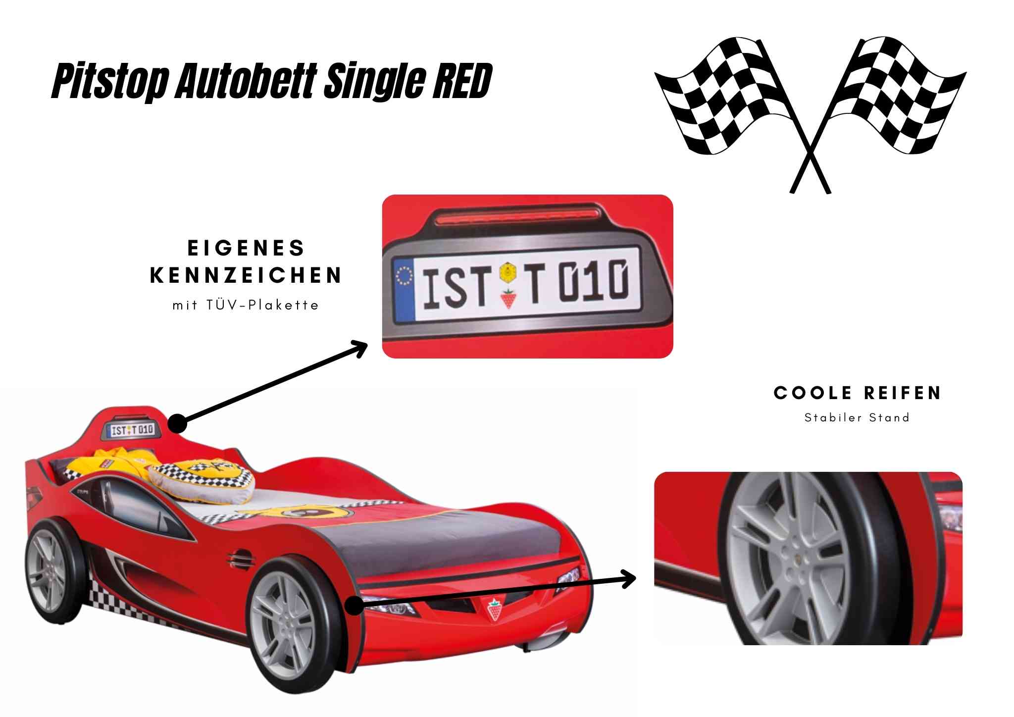 Autobett für Kinder in Rennwagenoptik Rot