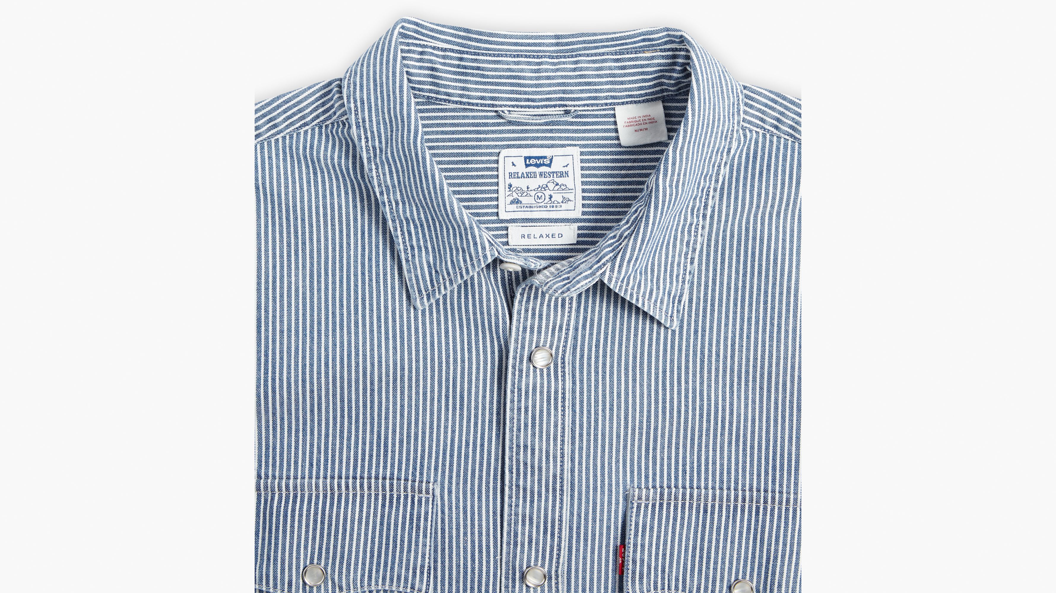 Chemise Western manches courtes Relaxed - Vander Denim Railroad Stripe - Bleu