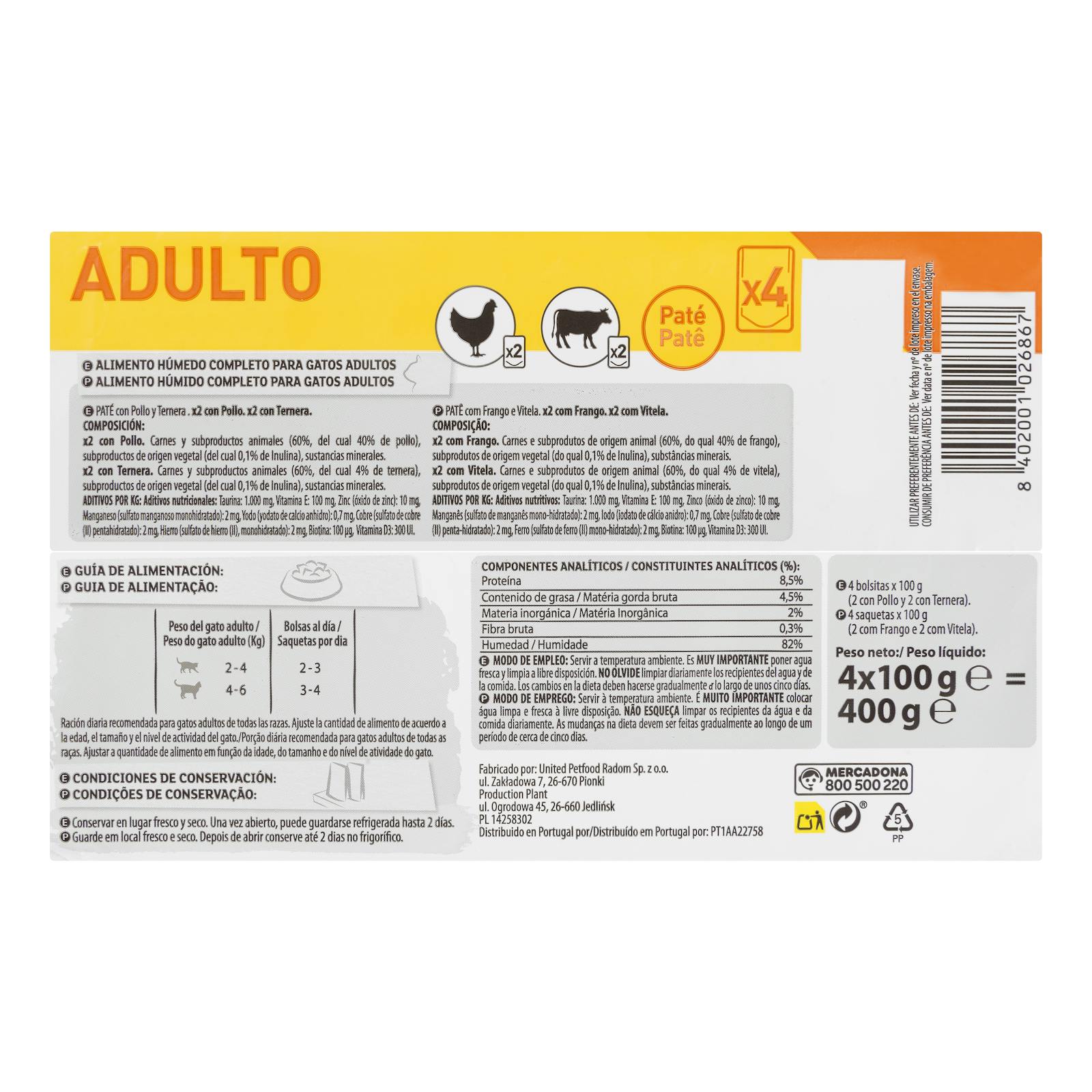 Pâté pour chat adulte Delikuit au poulet et au bœuf