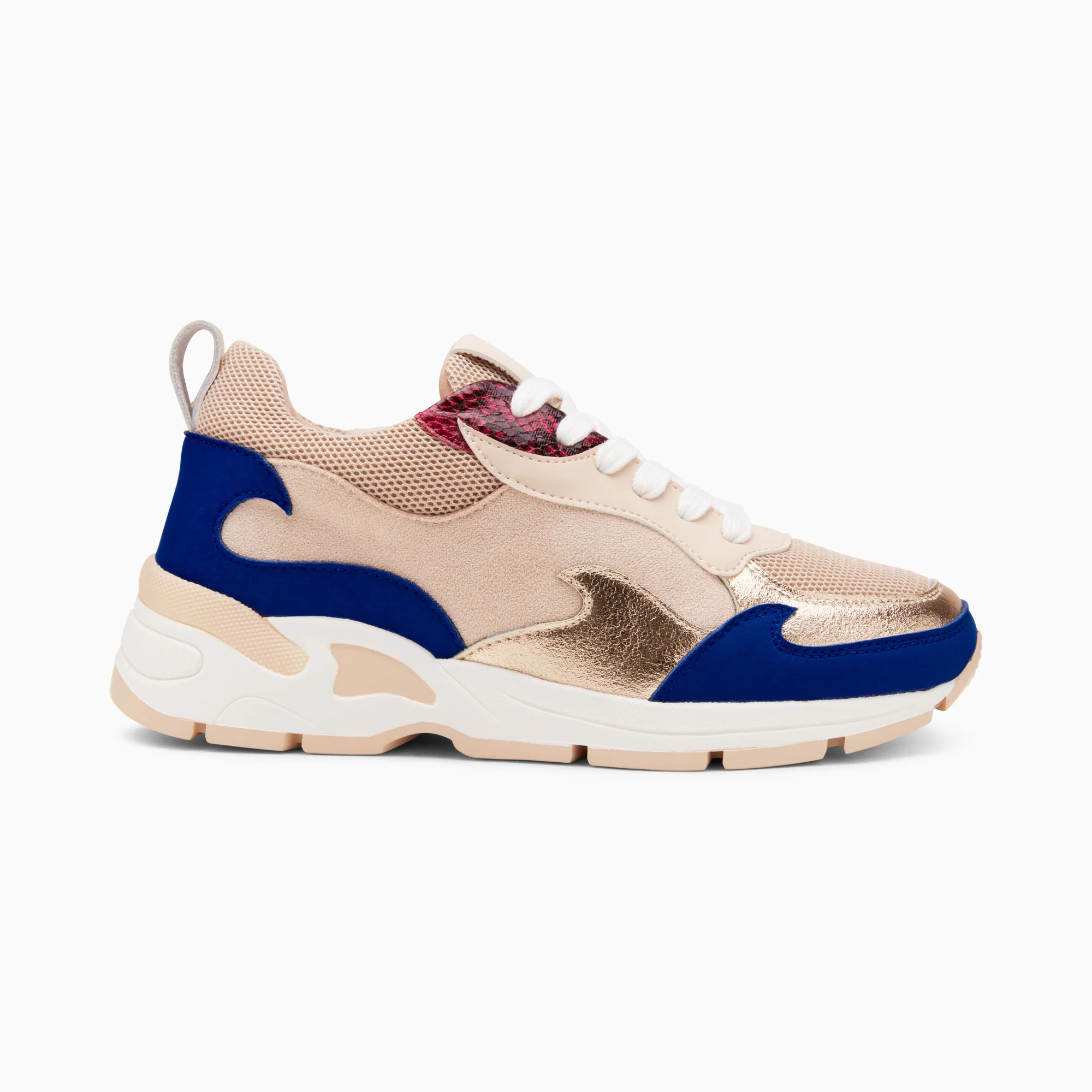 Sneakers-Baskets flamme Nora beige et bleu