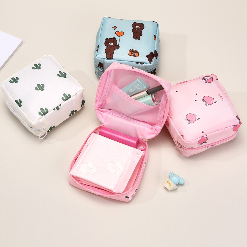 (13x13cm) Hygieneartikel Organizer Aufbewahrungs Necessaire für Binden / Slipeinlagen / Tampons - Rosa