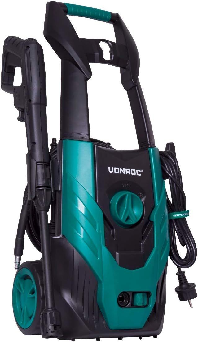 VONROC Profi Hochdruckreiniger 195bar - Fassadenreiniger für schwere Reinigungsarbeiten [2500W] - Hoher Durchfluss [468 l/h] Reinigungstank, Aluminium Pumpe - inkl. Terassenreiniger