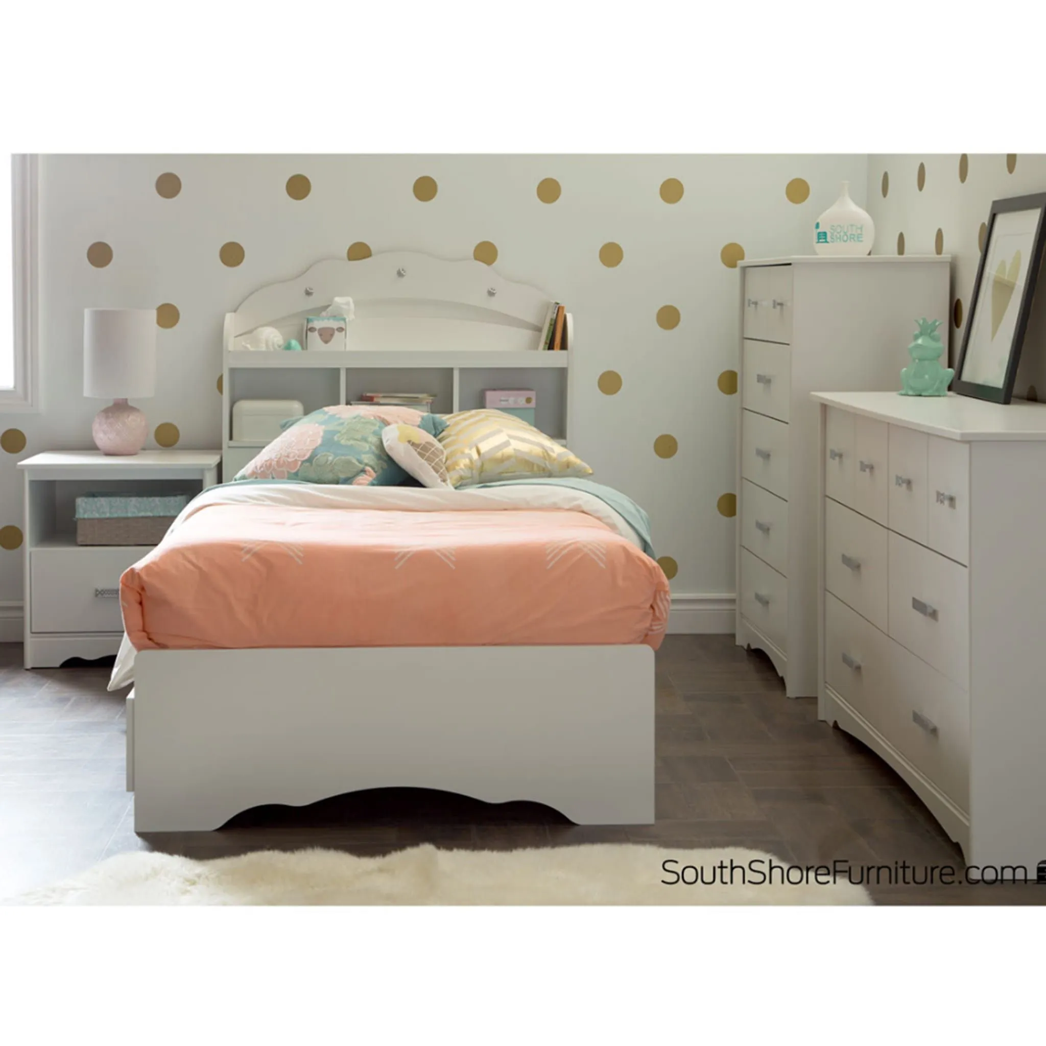 South Shore Bureau Double 6 Tiroirs Tiara - Blanc Solide