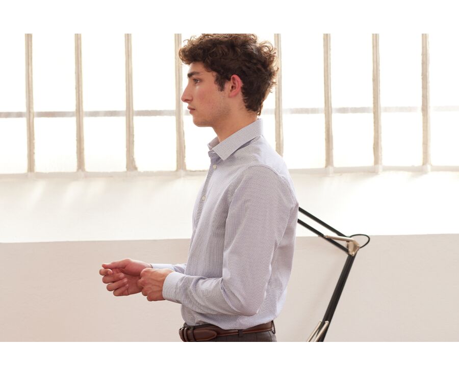 Chemise twill Blanche à carreaux Bleu Océan homme  - MARTINIEN