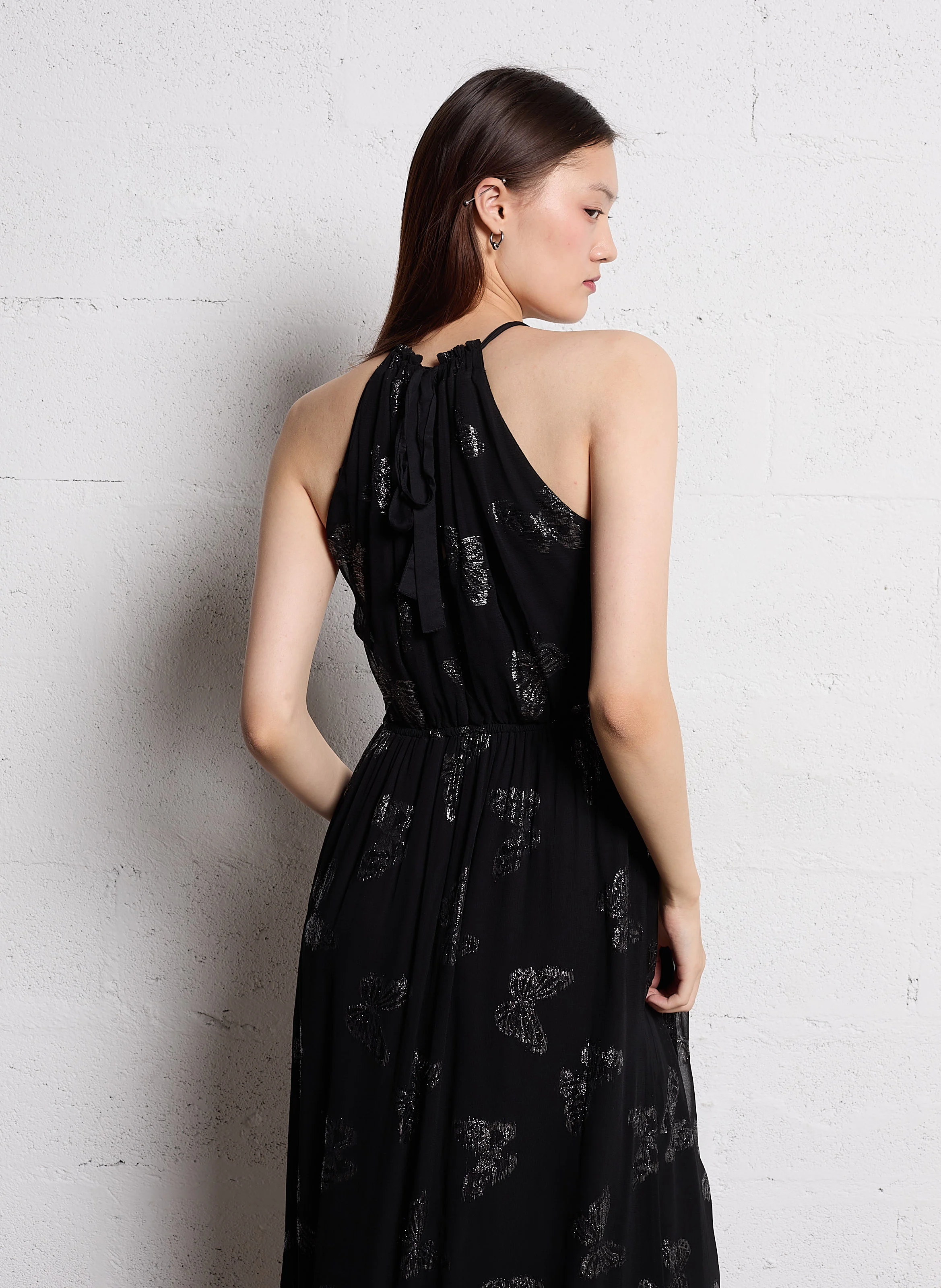 Robe longue à motifs papillons| Noir