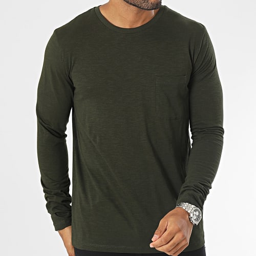 Tee Shirt Poche Manches Longues GMS Hendrick Vert Kaki Chiné
