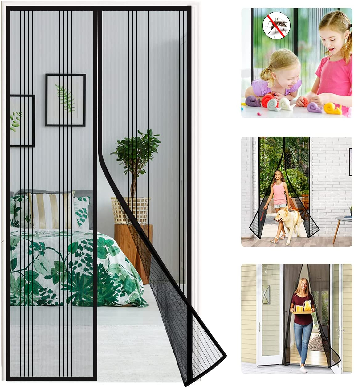 (140x240cm) Magnetischer Tür Insektenschutz Fliegenvorhang Moskitonetz Automatisches Schliessen - Schwarz