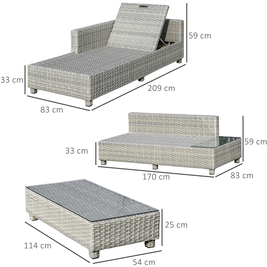 Outsunny Gartenmöbel Set mit Beistelltisch grau