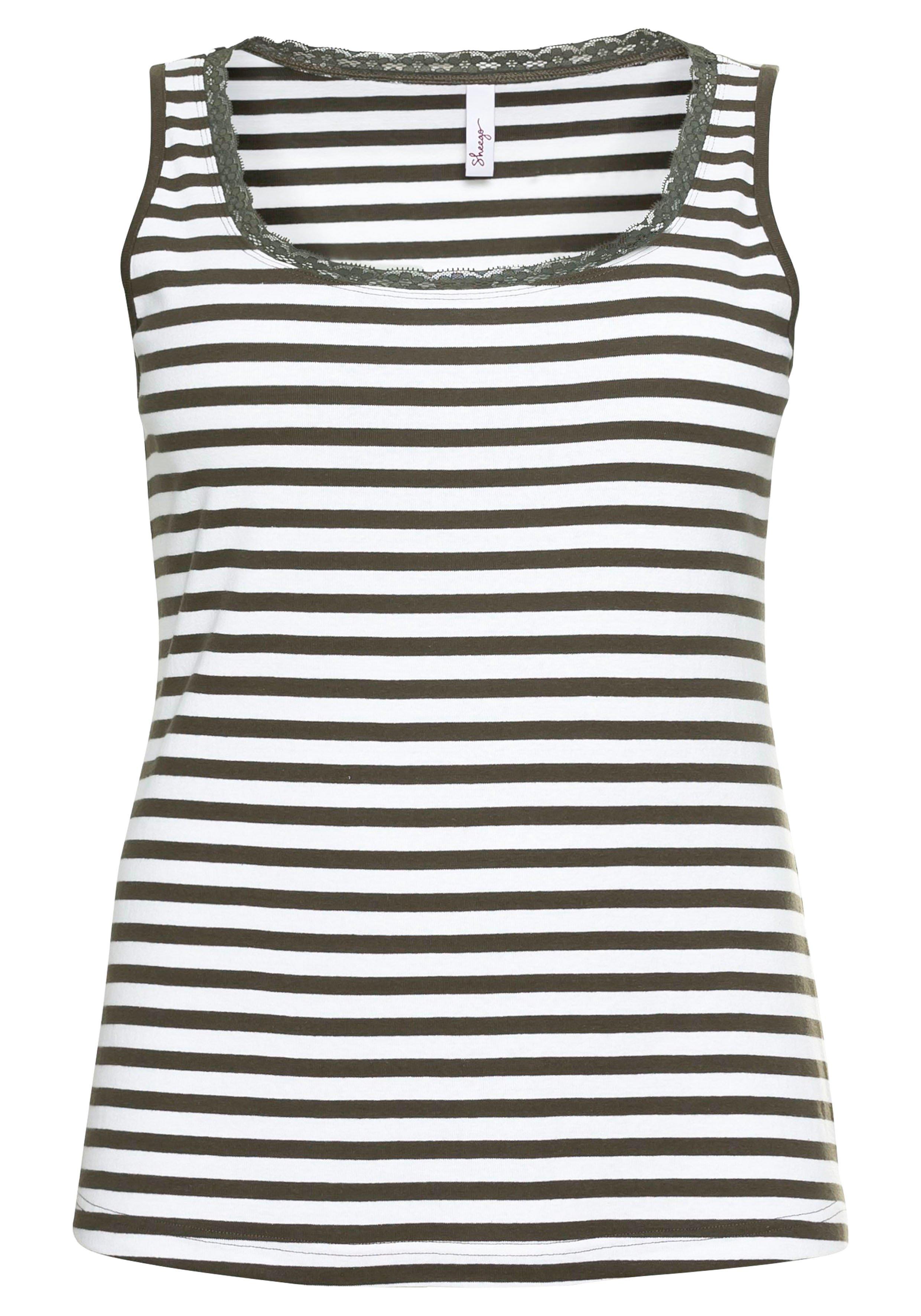 Tanktop mit Ringeln und Spitze am Ausschnitt