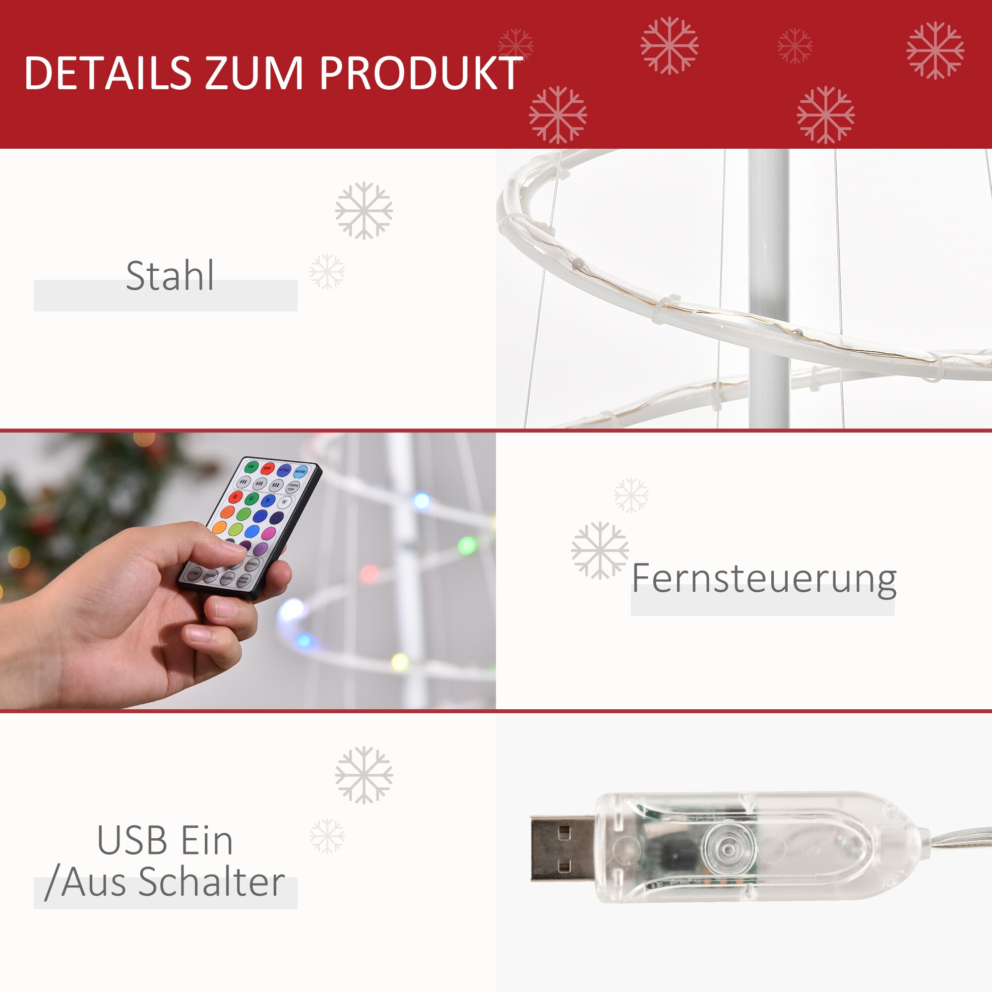 Outsunny Spiralbaum LED 135 LED-Lichter und 32 Modi RGB-Licht,ist spritzwassergeschützt. Weiß Ø55 x 183H cm (ØxH)