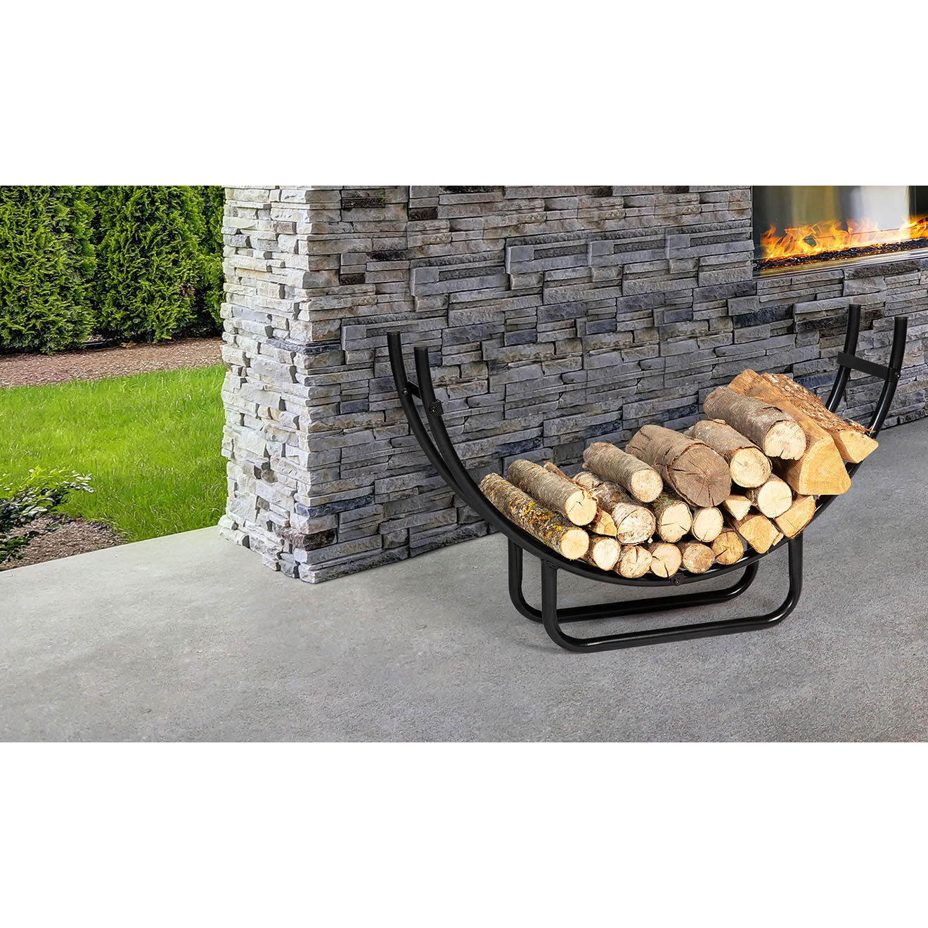 Idomya Porte-buche acier arche noir - 48x38.5x42 cm