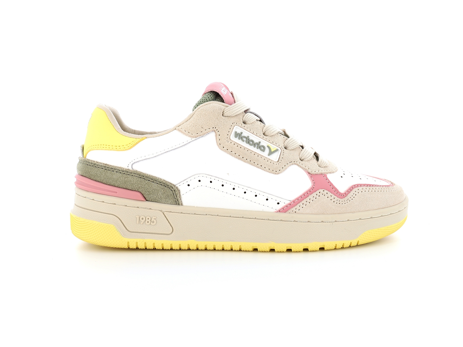 Victoria-8800116 Cuir Blanc-Jaune