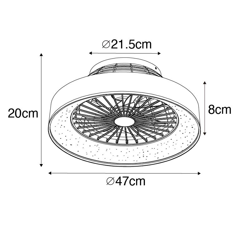 Plafondventilator wit met ster effect 47cm incl. LED dimbaar met afstandsbediening - Emily