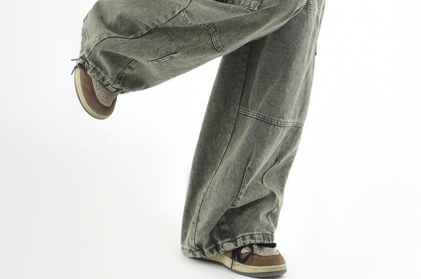 INStudio - Jeans met wijde pijpen en trekkoord en hoge taille