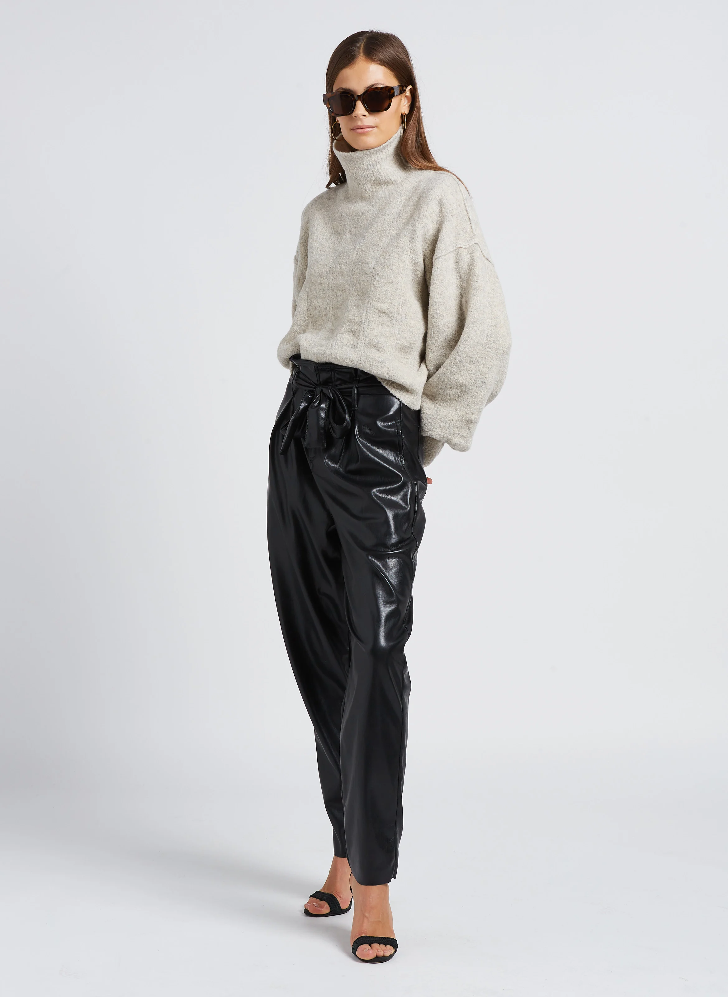 BROCK - Pantalon carotte aspect cuir| Noir
