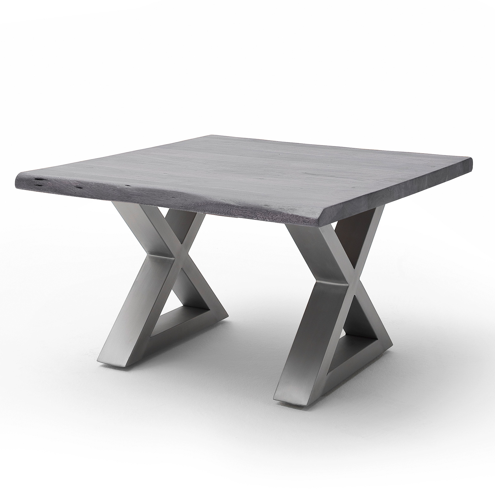 Couchtisch CARTAGENA - Akazie grau-Edelstahl - X-Gestell - 75x75 cm