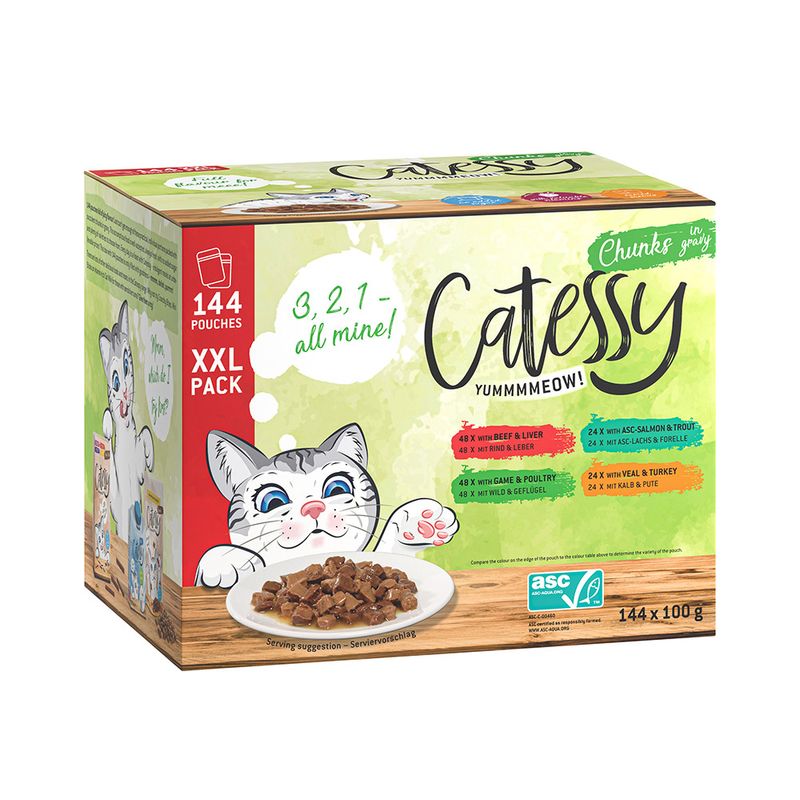 Pack XXL Catessy Bouchées en sauce ou gelée 144 x 100 g pour chat