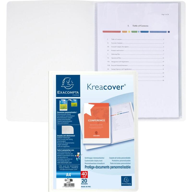 Protège-documents polypropylène rigide Kreacover® 20 pochettes - 40 vues - A4