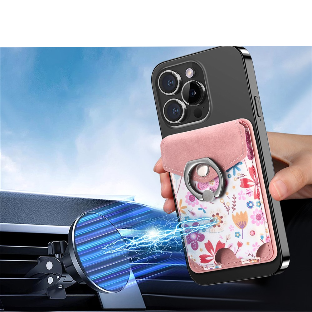 Magnetische MagSafe Wallet Kreditkarten Halterung mit Finger Griff Ring Halterung   Druckknopfverschluss - Rosa