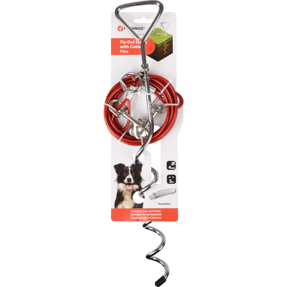 Piquet pilka 46cm avec 1 câble d'attache de 3 m pour chien max 15 kg