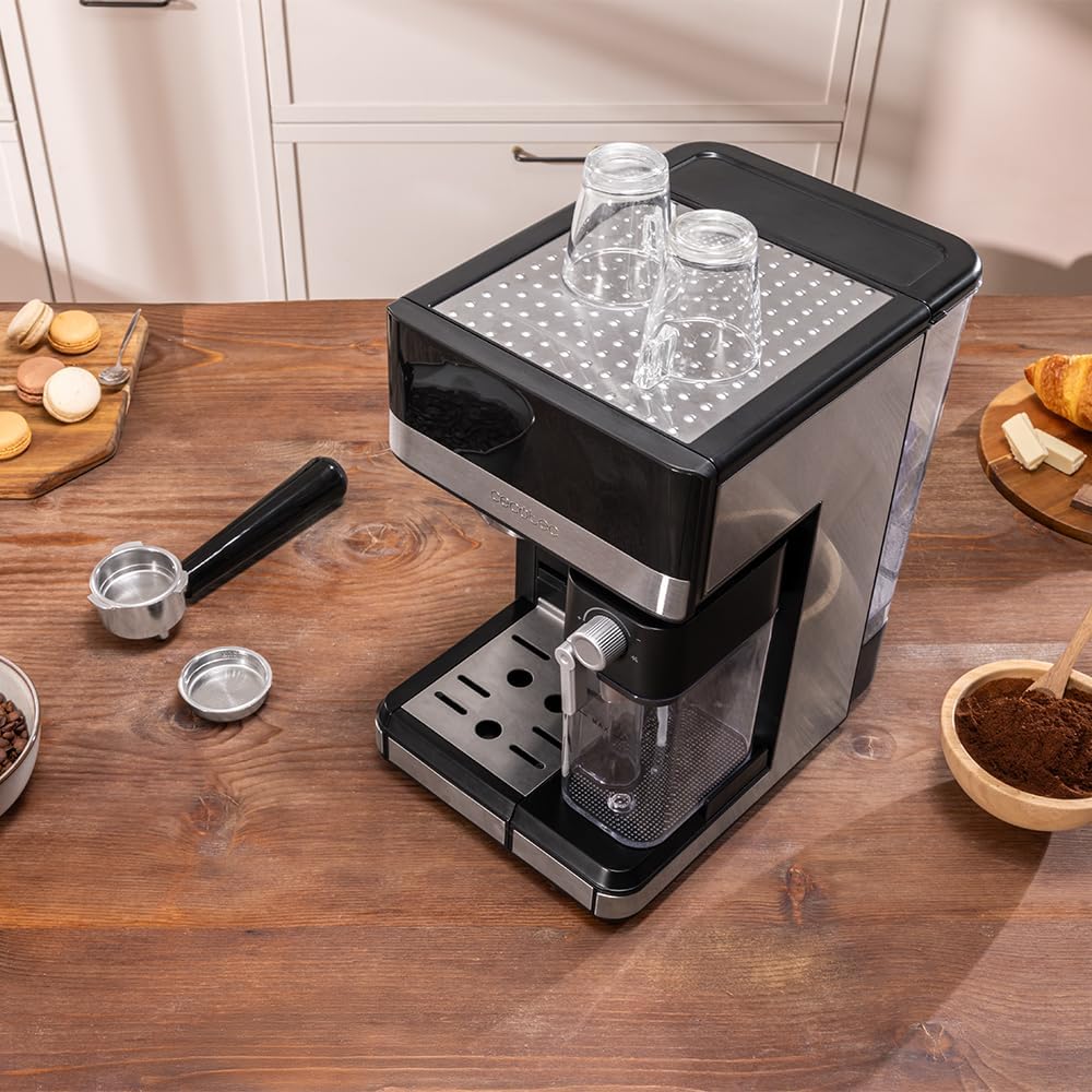 Cecotec Express-Kaffeemaschine, halbautomatisch, mit Power-Espresso-Milchtank, 20 Touch & Cream, 1350 W, Thermoblock-System, 20 Bar Druck, Aufschäumdüse, Tank 1,8 l, Zubehör
