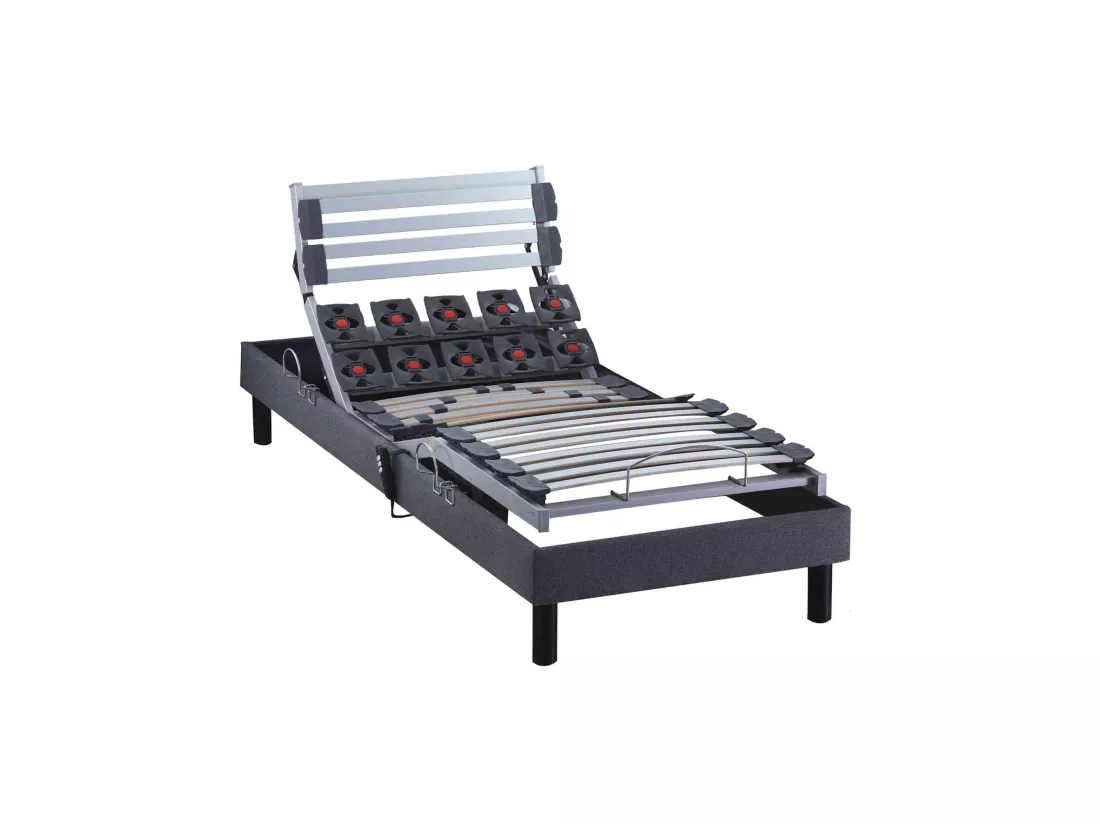 Sommier électrique de relaxation lattes + plots tissu anthracite 70x190
