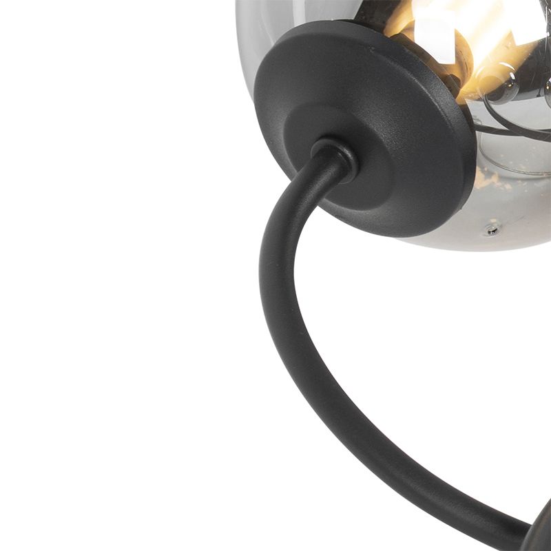 Moderne plafondlamp zwart 6-lichts met smoke glas - Athens