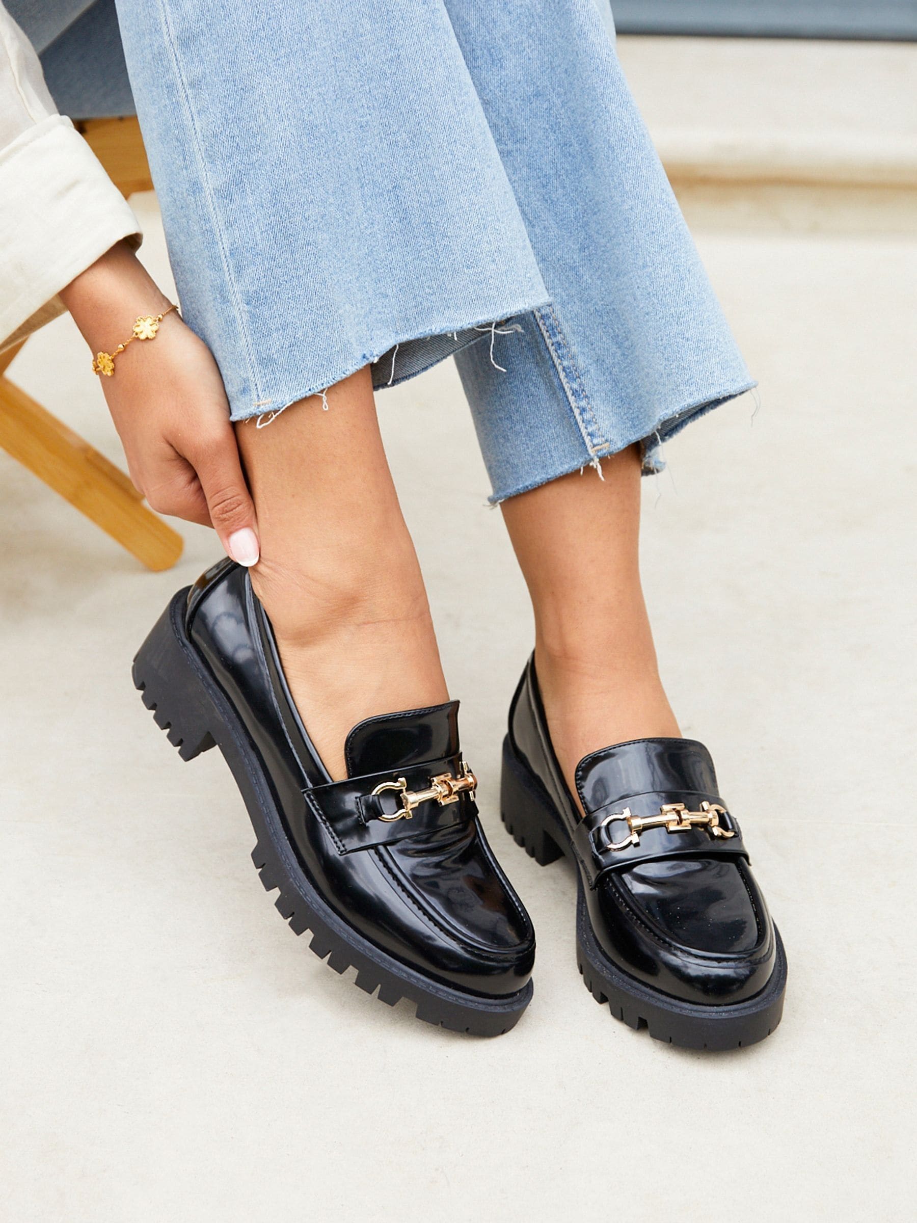 Linzi Aria Chunky Sole Loafers With Gold Trim