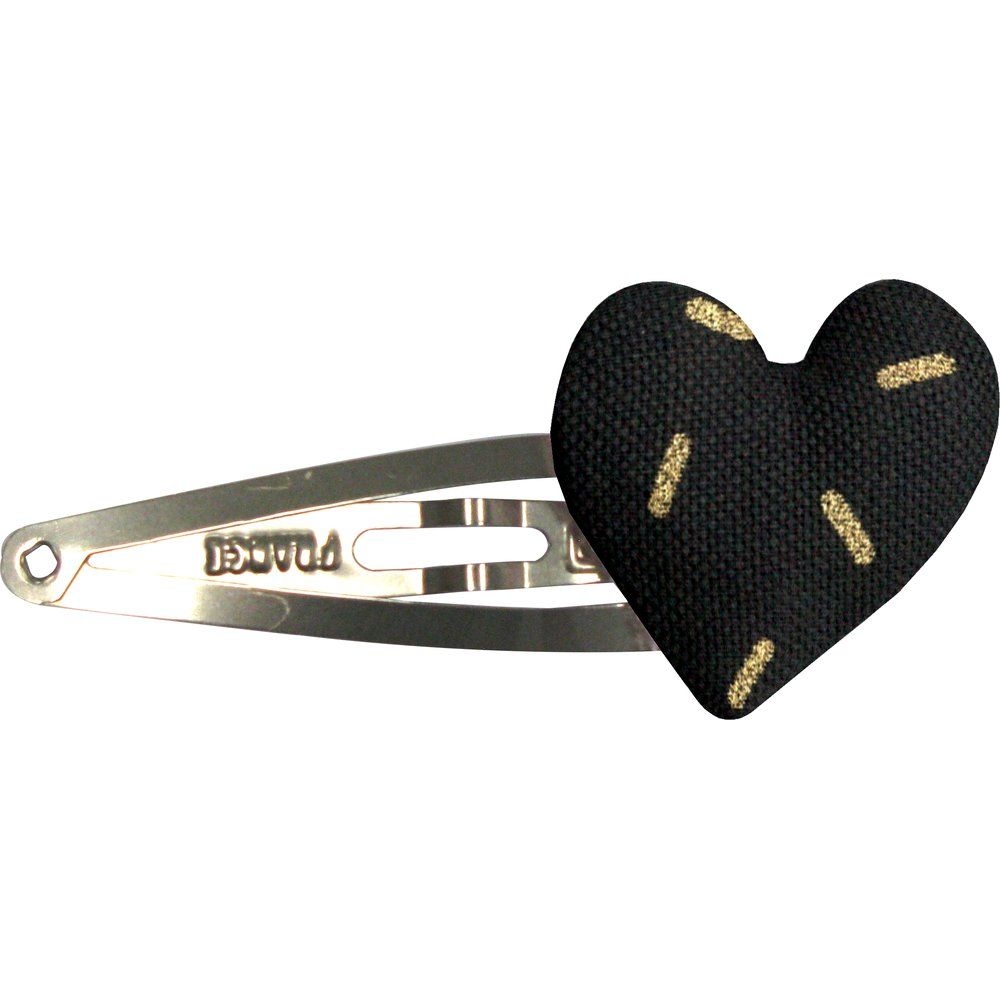 Barrette Clic-Clac Cœur Paille Dorée Noir