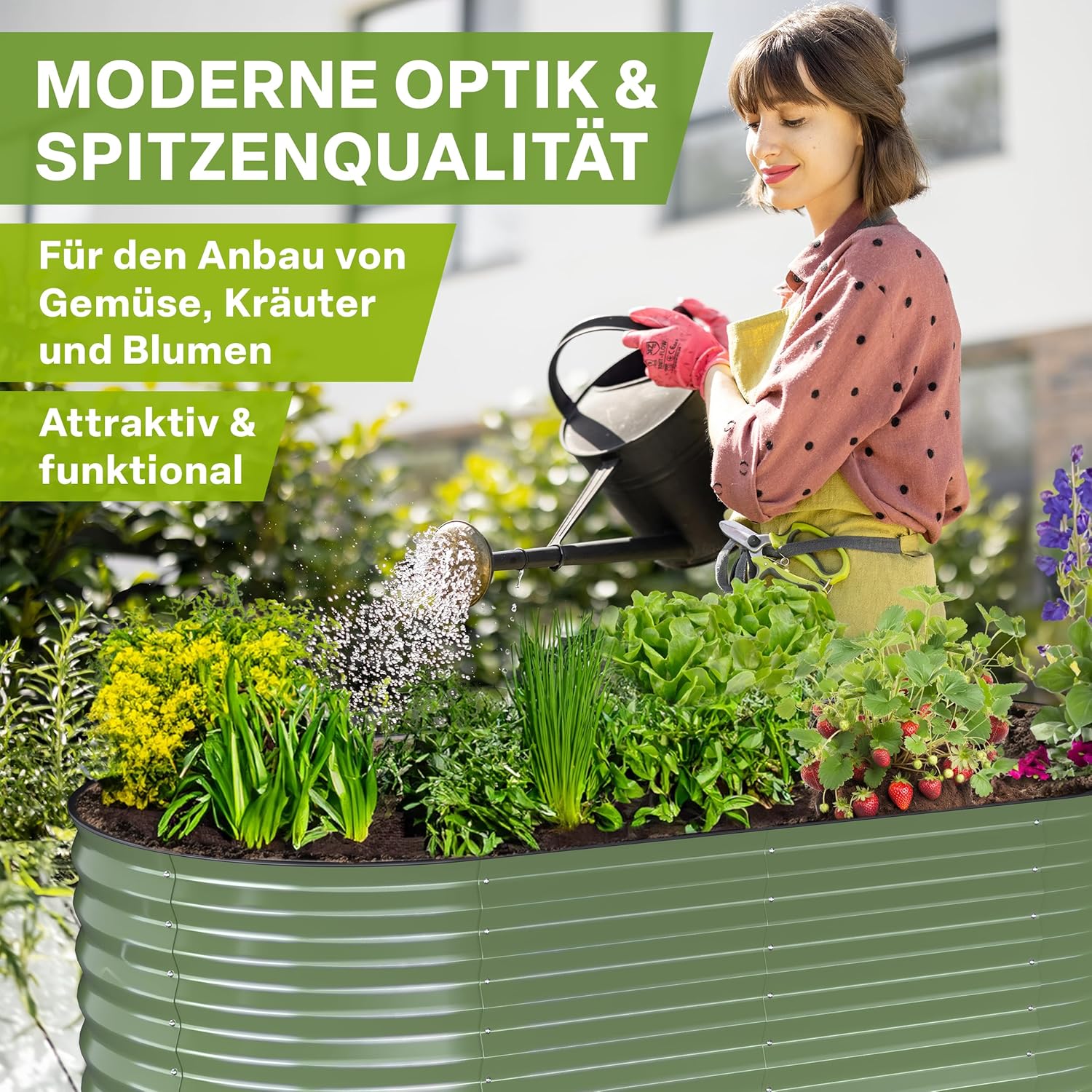 TTL GARDEN 160x80x80cm Nature M Metall Hochbeet Salbei-Grün - Stahl rostfrei verzinkt & lackiert Wellblech oval 80cm hoch sehr stabil Garten Beet für Gemüse Kräuter Blumen Gartenbeet Gemüsebeet